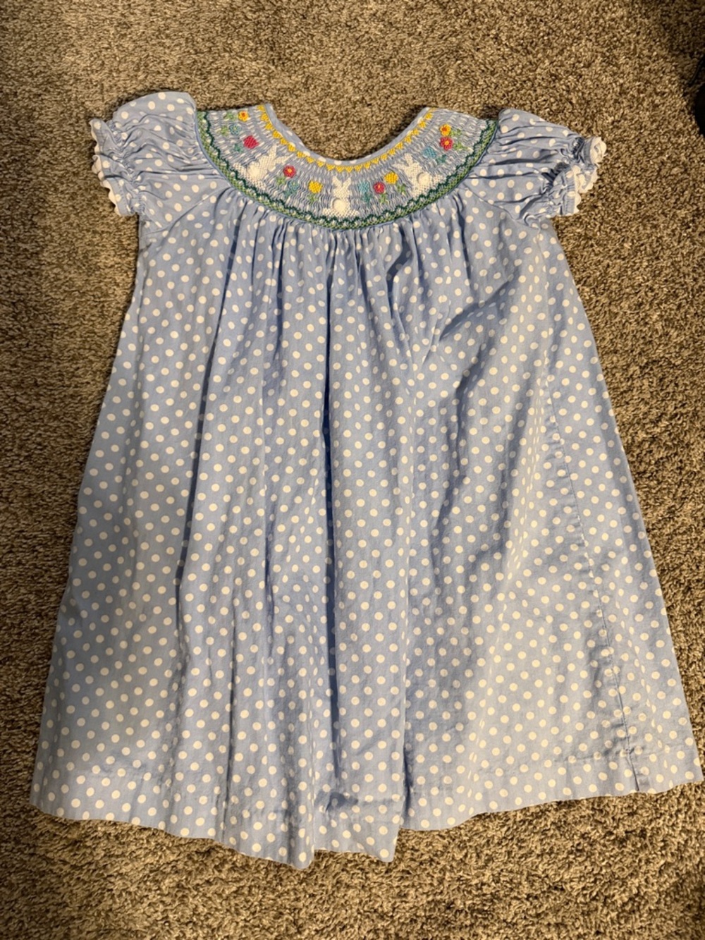marmellata Light Blue and White Polka Dot Smocked Dress